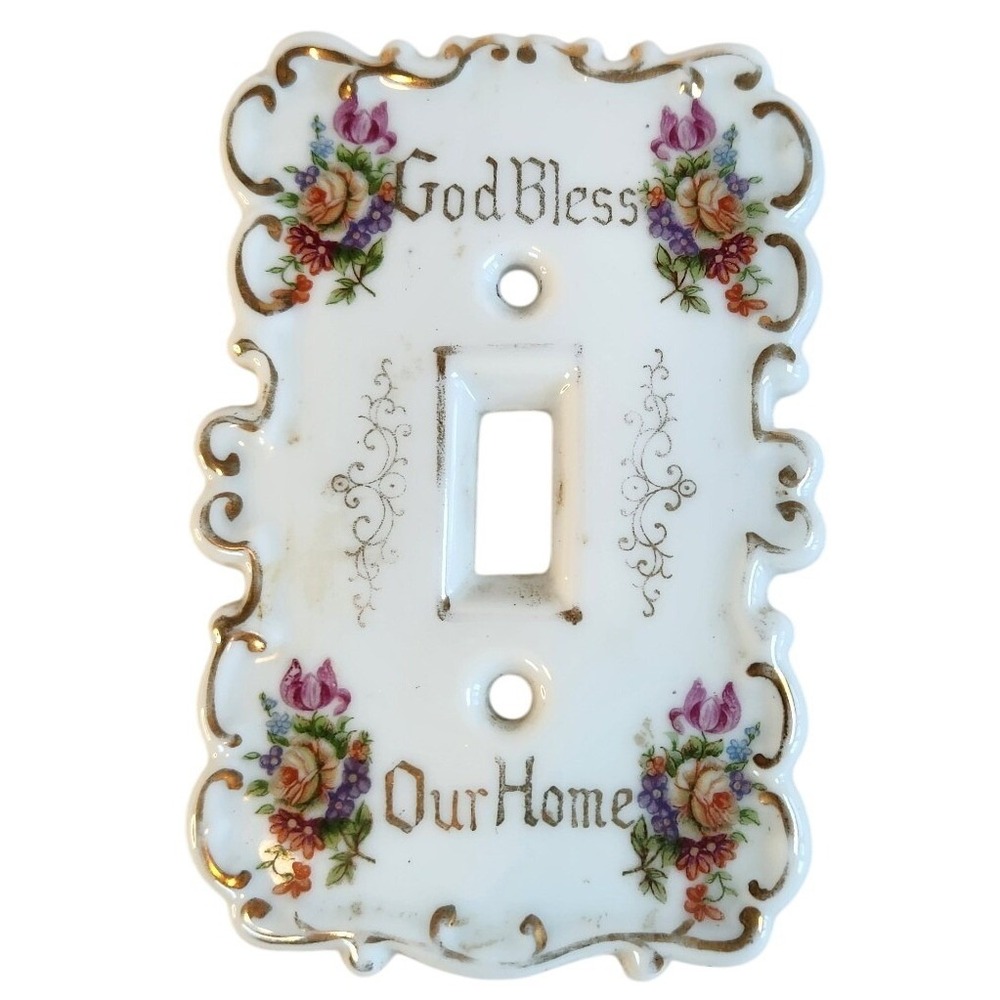 VTG Porcelain Light Switch Cover KELVIN'S Toggle Floral God Bless Home